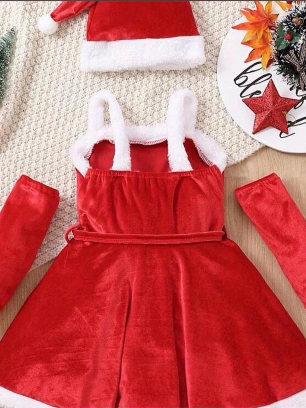 Kids Red Santa Dress Costume with Hat and Arm Warmers